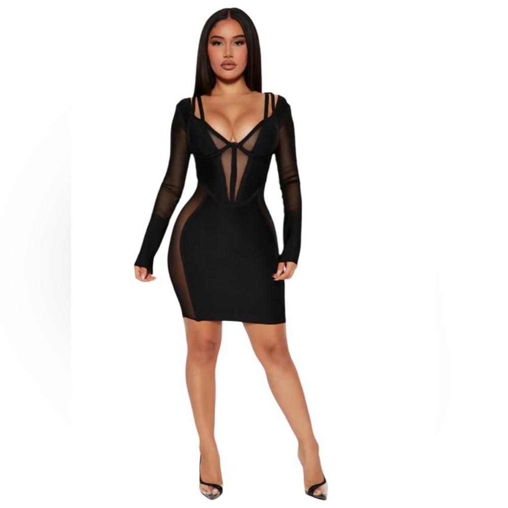 Fashion Nova Black Mesh Midi Dress